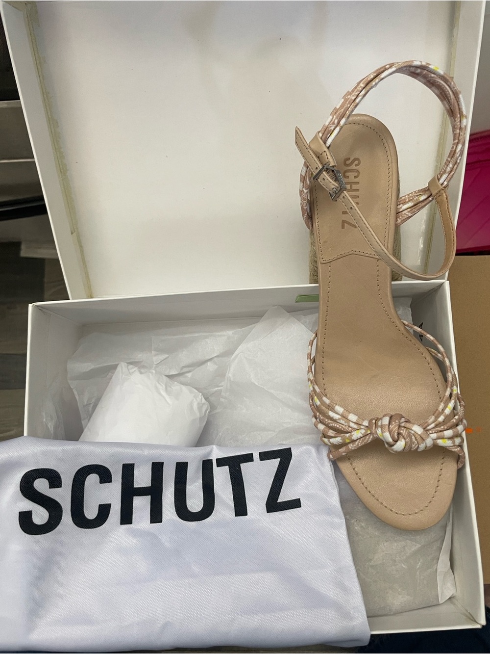 SCHUTZ Beige Braided Knot Ankle-Strap Sandals